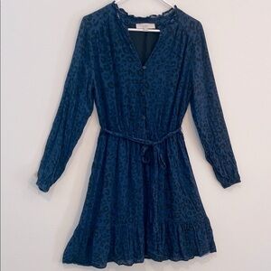 LOFT Blue and Black Patterned Leopard print style Dress size M